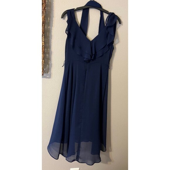 DKNY Dress Navy Blue 6 Short Sleeve W Belt Flowy Career Church Wedding Date - Picture 9 of 10